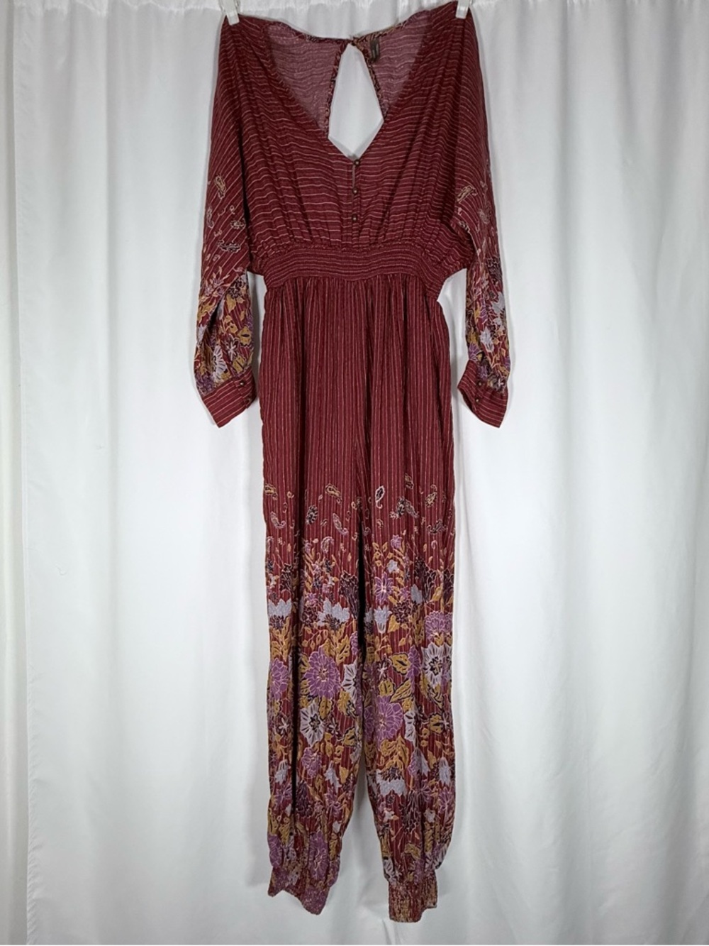 Anthropologie Burgundy Floral Jumpsuit